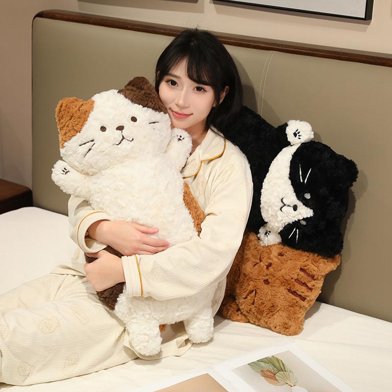 45Cm Cat Long Plush Pillow Stuffed Black White Brown Kitten Cartoon Animal Long Bolster Sleeping Companion Gift