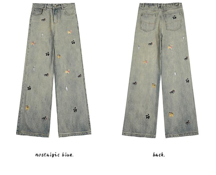 2025 Summer Women's High Waist Embroidered Overalls - European Street Style Punk Wide-Leg Pants