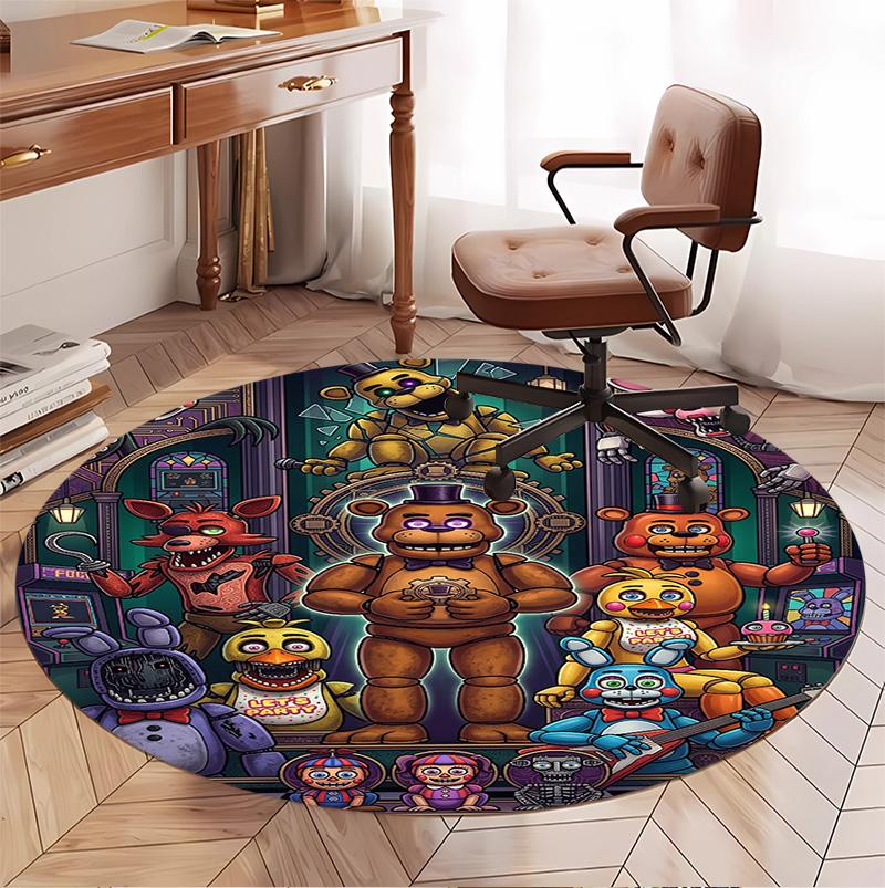 Five Nights At Freddy's Pattern Round Rug, Indoor/Outdoor Mat, for Picnic, Gameroom, Bedroom, Office, Living Room, Home Decor Carpet, Birthday Gift