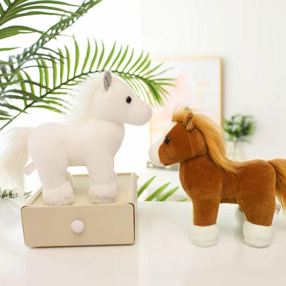 PP Cotton Fine Horse Plush Toy Fluffy Long Hair Horse Stuffed Doll New Year