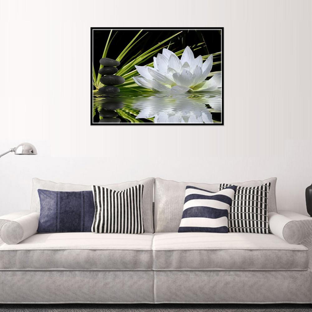 White Lotus 5D DIY Diamonds Mosaic Painting Partial Round Drill Rhinestones Paintings Crystal Creative Handmade Wall Decoration