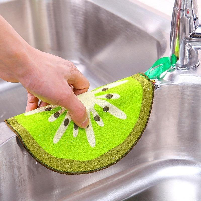 3 Pcs Fruit Shape Microfiber Cloth Towel Dish for Dishcloth Hanging Absorbent Soft Cleaning Wiping Rags for Home Cleaning Tool