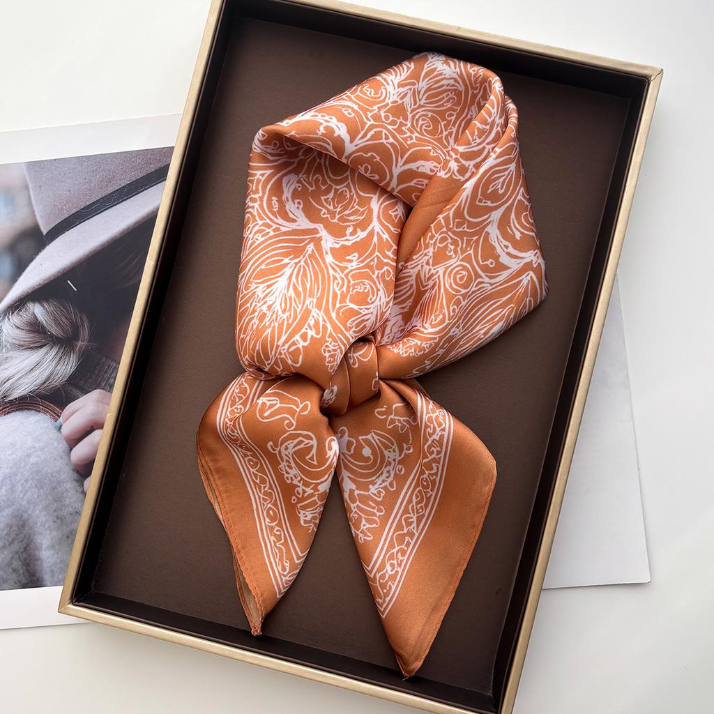 Luxury Square Scarf For Women Elegant Ladies Hijab Paisley Print Neckerchief Shawl For Travel Soft Stain Imitation Silk Scarves