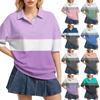 Women Casual Polo Shirt Loose Fit Short Sleeve Color Block Top Button Down Collar Soft Fabric Comfortable Everyday Wear