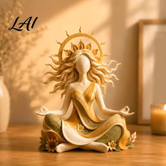 Rustic Interior Decorations Meditating Sun Goddess Resin Statue Yoga Spiritual Figurine Boho Zen Home Office Decor Style Desktop Ornament