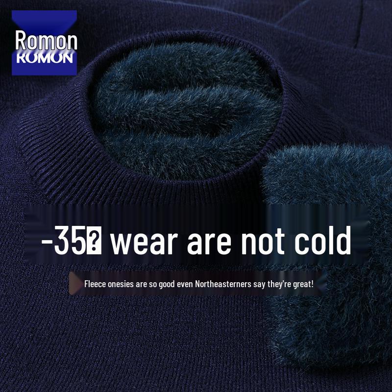 Men's 2024 Fleece-Lined Semi-High Neck Sweater - Warm, Thick Knit Winter Base Shirt