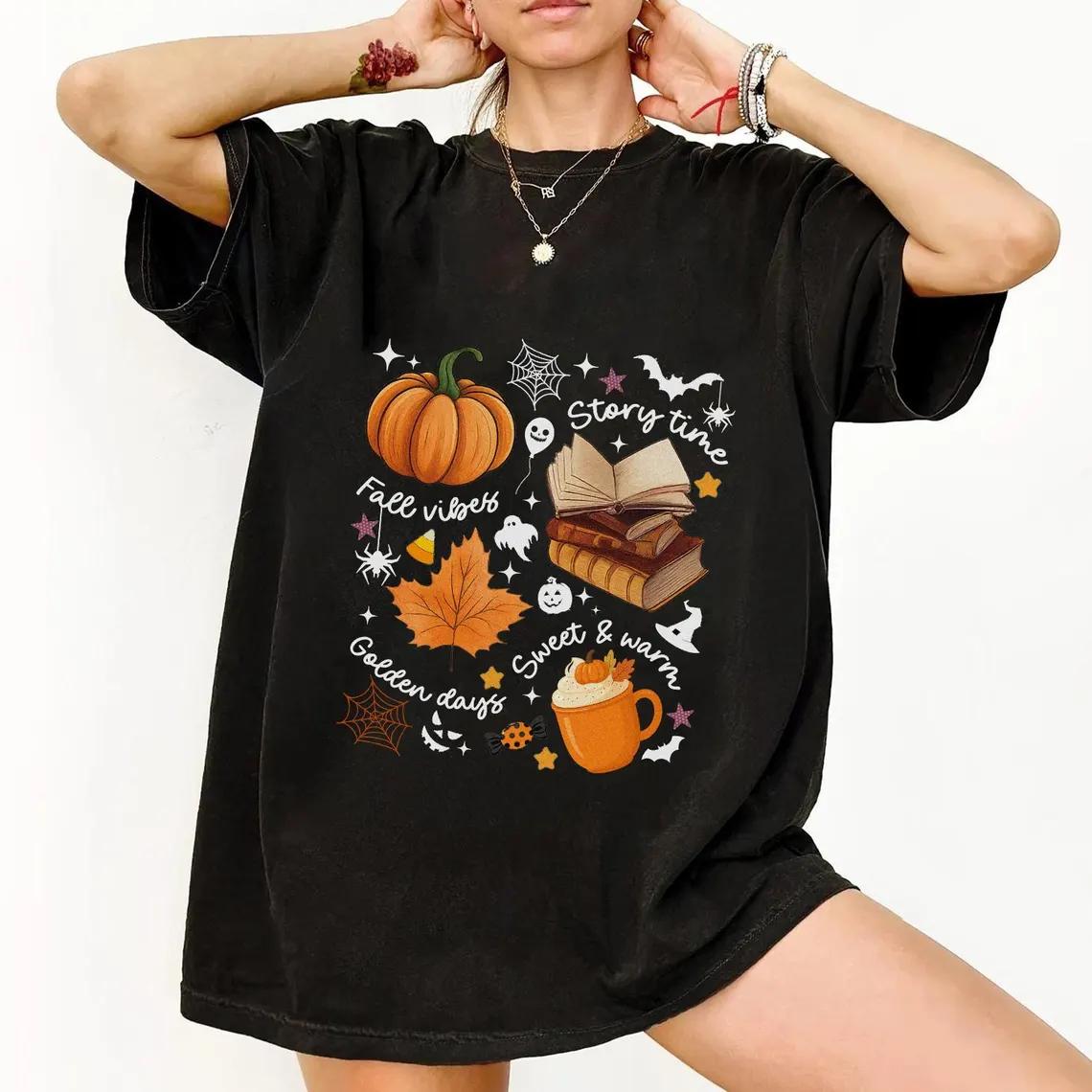 

Cozy Season Shirt Books Lover Fall Gift Womens Pumpkin Season Shirt Cute Pumpkin Shirt Autumn Leaf Shirt 4XL