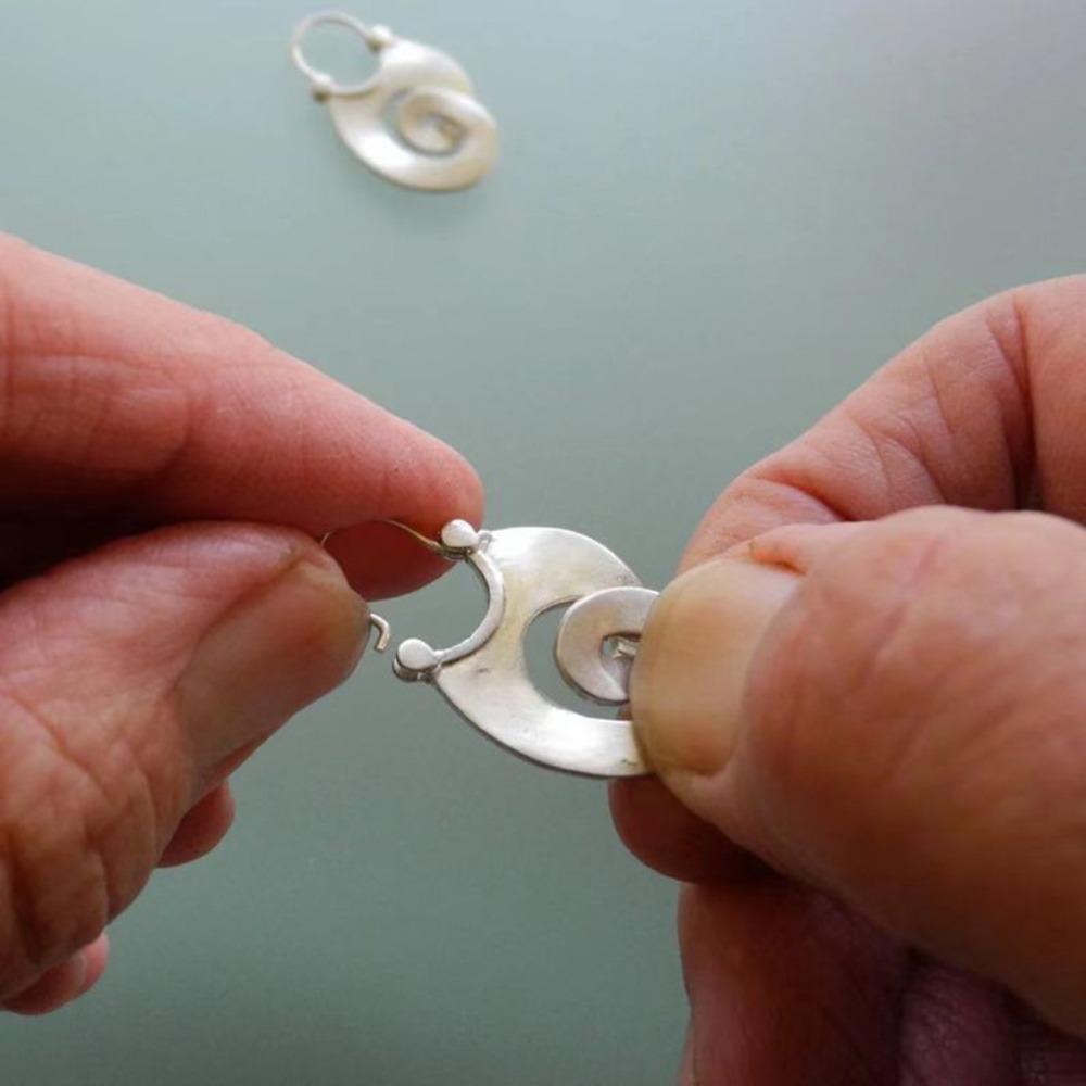 Alloy Silver Big Hoop Earrings Silvery Retro Fashion Earrings Exaggerated Hoop Earrings  Women