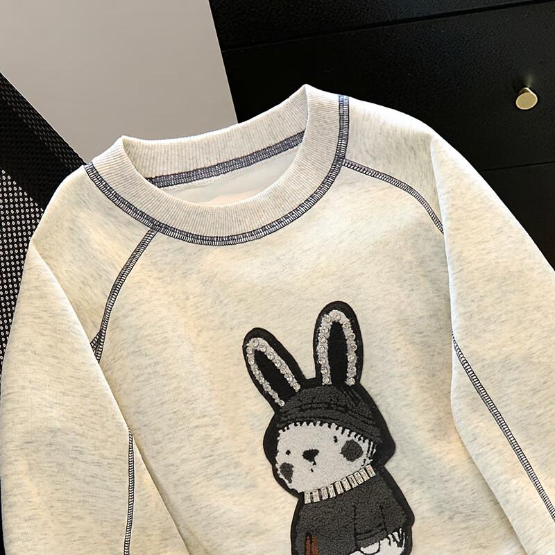Color-block Cartoon Pattern Studded Round Neck Sweatshirt