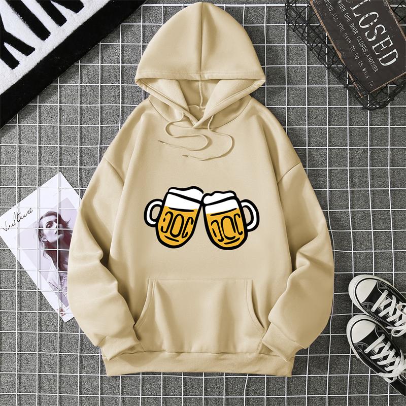 Hoodie Clinking Beer Mugs Print Lively Social and Festive Free Style Graphic Soft Fabric for Celebration-Themed Casual Looks