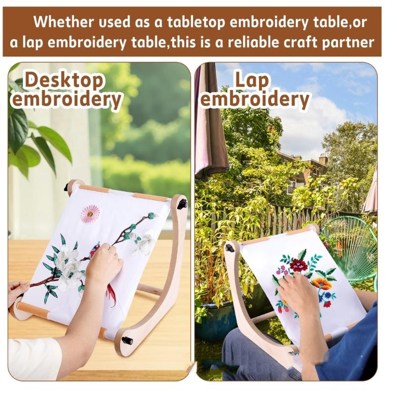 Adjustable Embroidery Hoop Frame With Scroll Function Wooden Embroidery Frame For Stitching Needlework Fabric Crafting