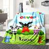 Bing Bunny Panda Elephant Rabbit Grassland Clouds Flags Flannel Blanket With Customizable Name Soft And Comfortable Shawl Blanket For All Seasons