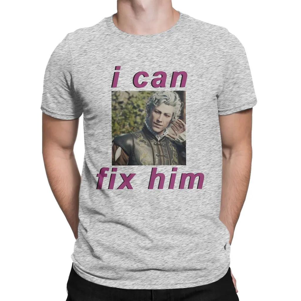 Astarion I Can Fix Him T Shirt for Men Cotton Vintage T-Shirts Crewneck Baldurs Gate Tee Shirt Short Sleeve Clothing Gift Idea