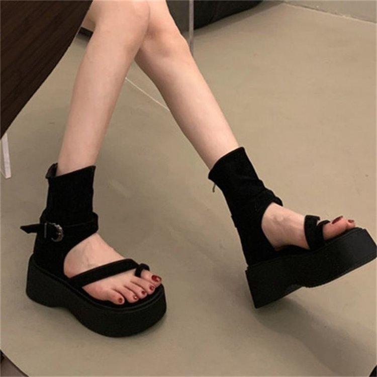 

Women s Retro High Top Gladiator Sandals Thick Soled Toe Post Wedge Sandal Boots 35 чёрный
