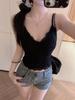#Summer new casual style V-neck lace dispensing splicing ice silk vest female slim fixing belt chest pad