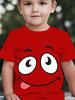 Cute Big Eyes Smiley Face Sticking Tongue Graphic Short Sleeve Tee Funny Cartoon Expression Print Casual Top For Toddler Kids