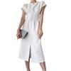 MEME XTRA Short Solid Midi Elastic Women's Dress, Sleeve, Color, Figure-Flattering, Zippered, Slimming, Length, Slit, Waist, Beltless, Elegant, Party,
