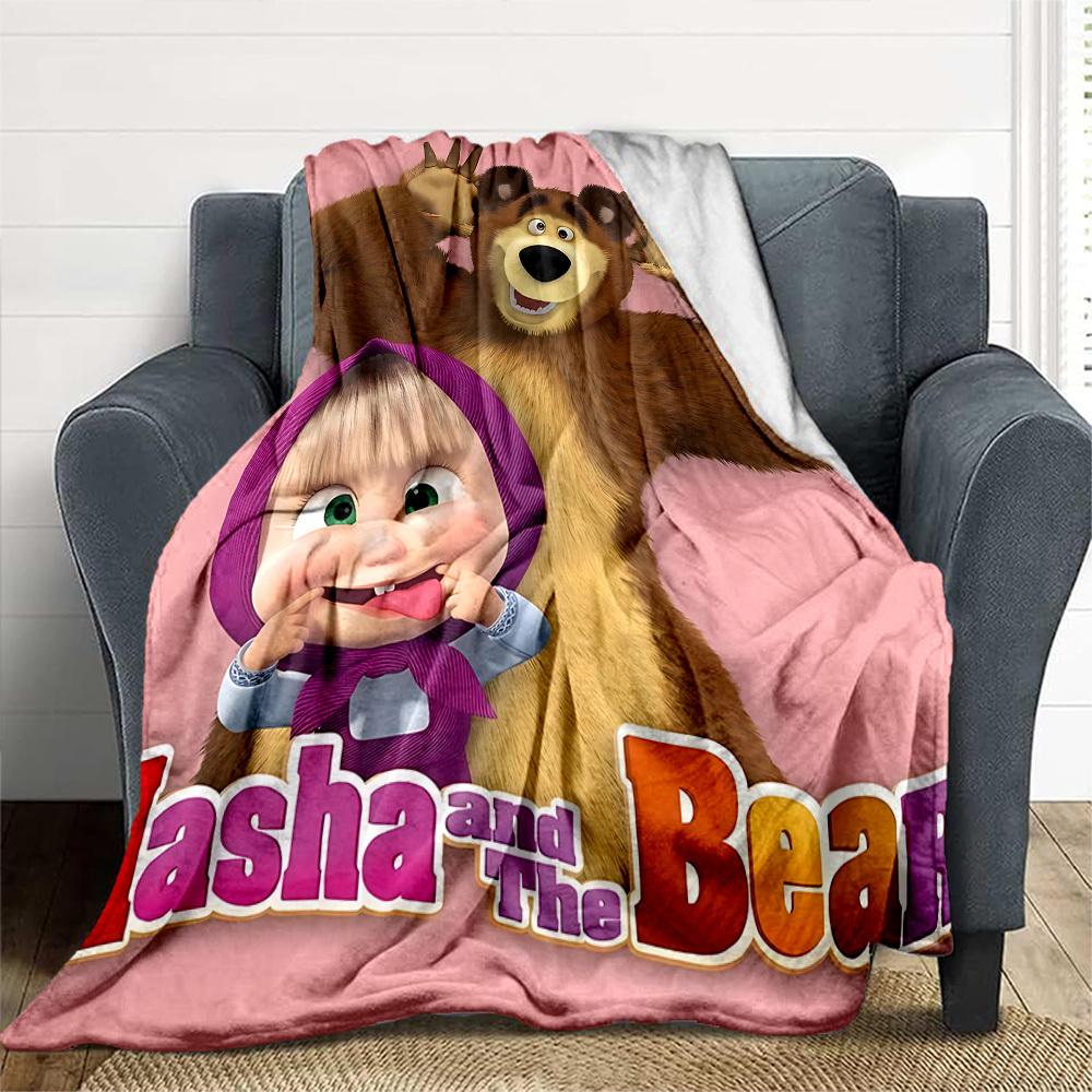 1pc Masha Bear Outdoor Blanket Lightweight Flannel, Soft & Warm, All-Season Use for Sofa, Outdoor, Camping, Living Room034