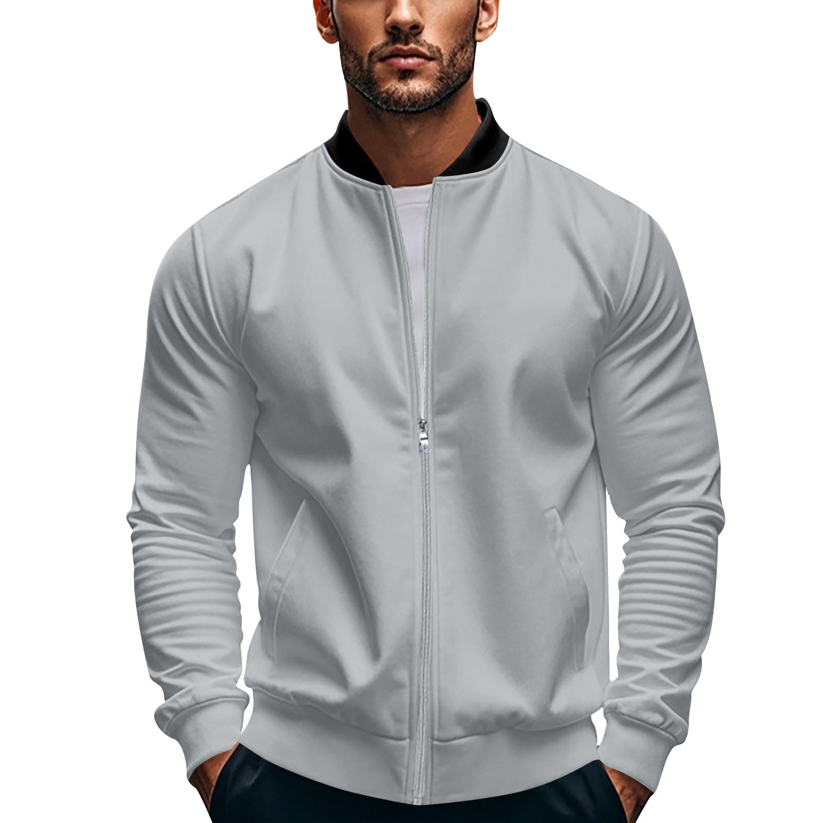 

Мужская куртка с лацканами, однотонное повседневное пальто с карманом на молнии XL