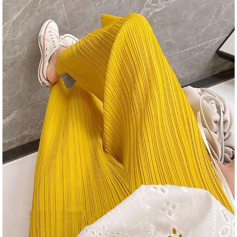 Miyake Women's Irregular Pleated Tops - Short Sleeves, Round Neck, Loose Fit, Slim and Long Niche, Perfect for Summer.