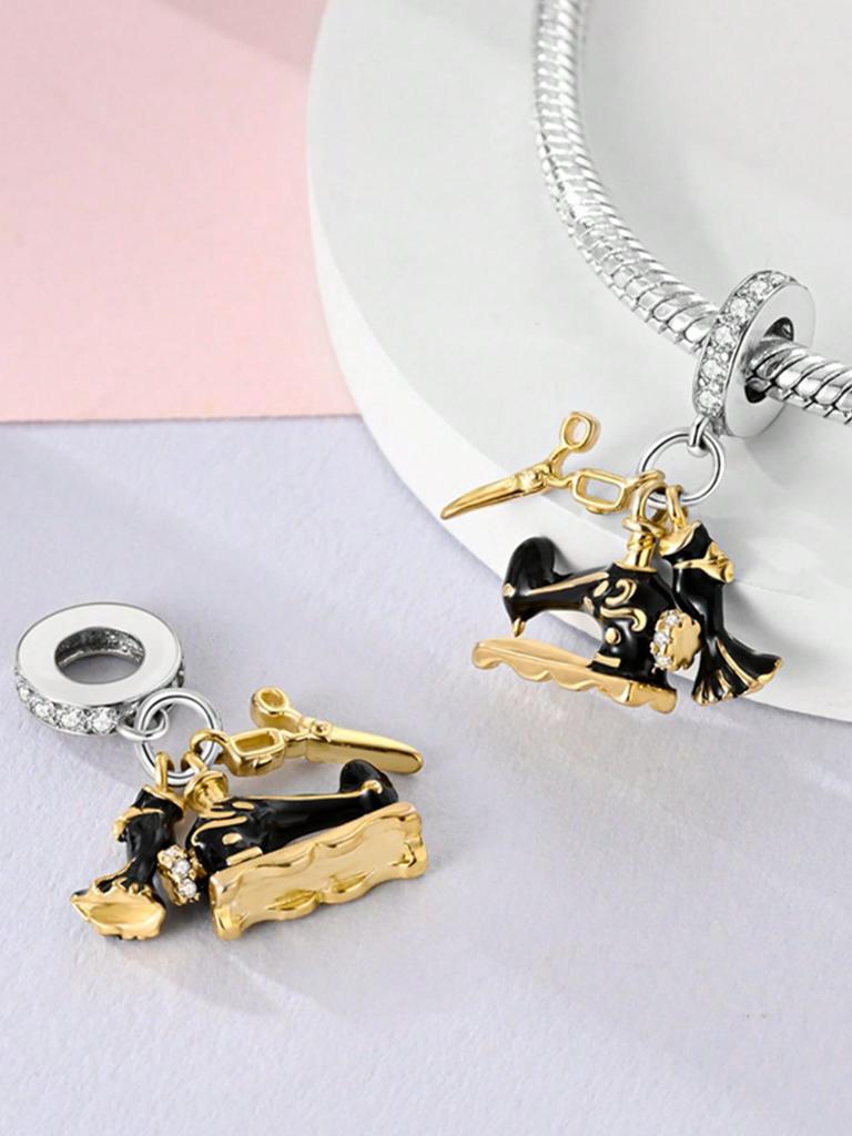 Charms Plata Pink Clothes Scissors Beads Copper Plated Fit Charms Copperoriginal Bracelet For Jewelry Making Diy Charm