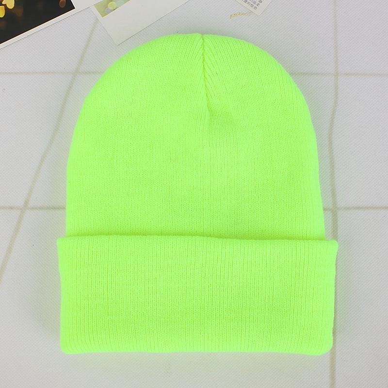 Unisex Fluorescent Acrylic Beanie – European and American Candy Color Knit Hat for Autumn and Winter