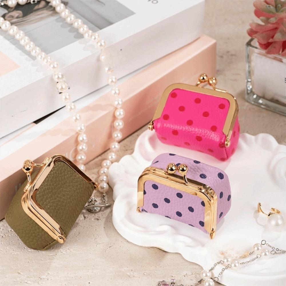 Polka Dot Kiss Lock Coin Purse Mini Small Item Bag Cute Leather Jewelry Bag  Woman Girl
