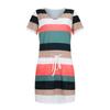 Women Summer Dresses Casual V-Neck Short Sleeve Bandage Stripe Printing Loose Dress