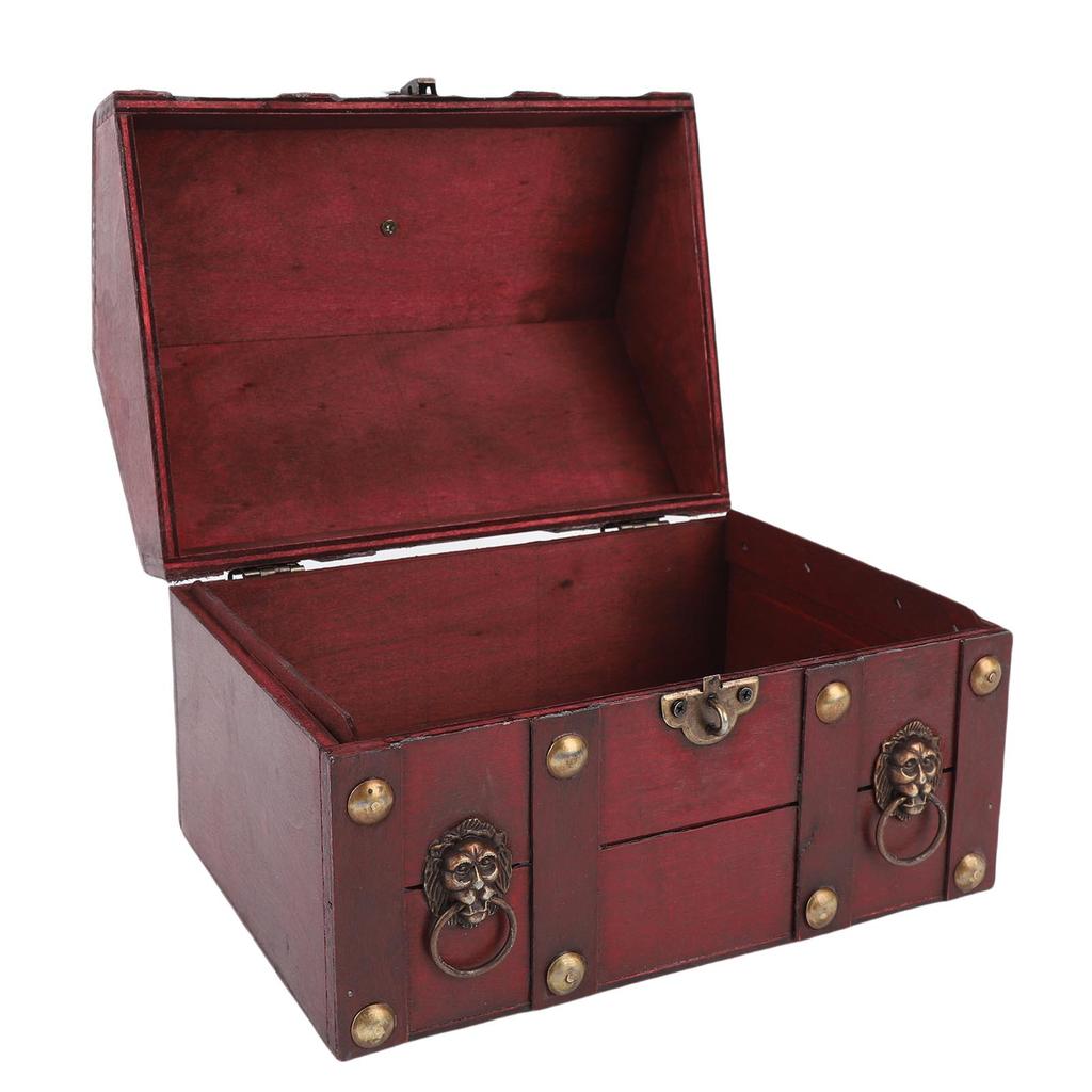 Vintage Wooden Jewelry Storage Box Decorative Trinket Chest Organizer with Hinged Lid Password Lock