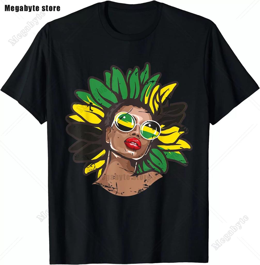 2024 New Rasta Reggae One Love Retro Vintage Sunset Jamaica Vacation Tshirt Womens Round Neck Short Sleeved Top