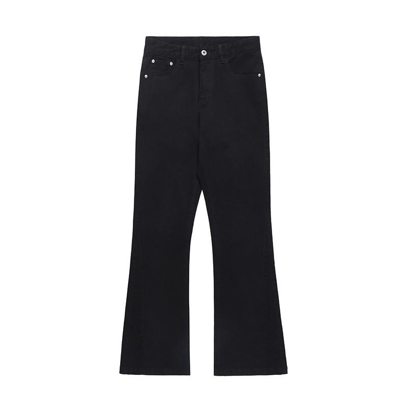 Mens Solid Color Flared Jeans Casual Streetwear Loose Denim Pants Trendy Hip Hop Style