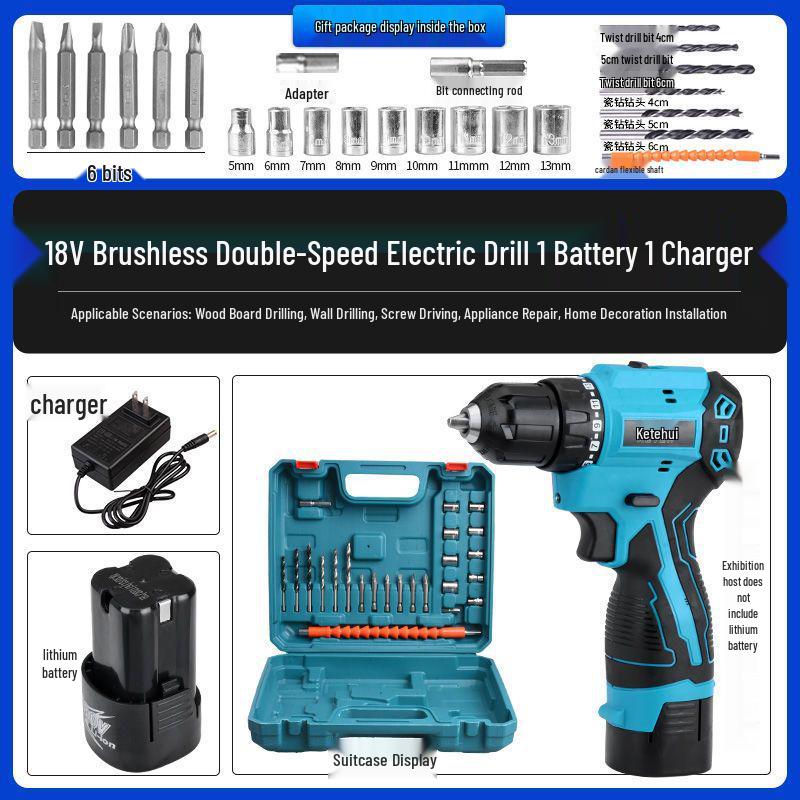 Cordless Double Speed Electric Drill with Rechargeable Lithium Battery and Impact Function