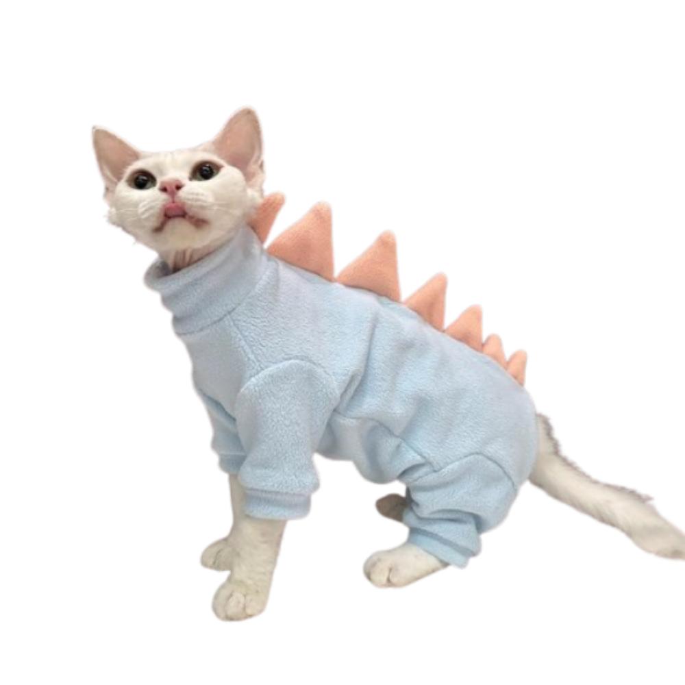 

Милое теплое пальто для кошки, мягкий комбинезон на 4 лапы для кошки сфинкса, флисовая толстовка в форме динозавра, весна XL синий
