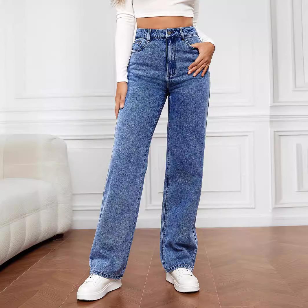 

2024 Модные прямые джинсы из эластичного потертого денима для женщин 2XL темно-синий