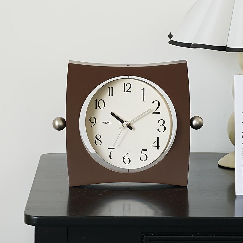 Unique Square Wall Clock with Curved Appearance, Metal Ball Decorations, Rotatable Dial, Beige Face with Black Numbers, Silent Operation, Wooden Frame