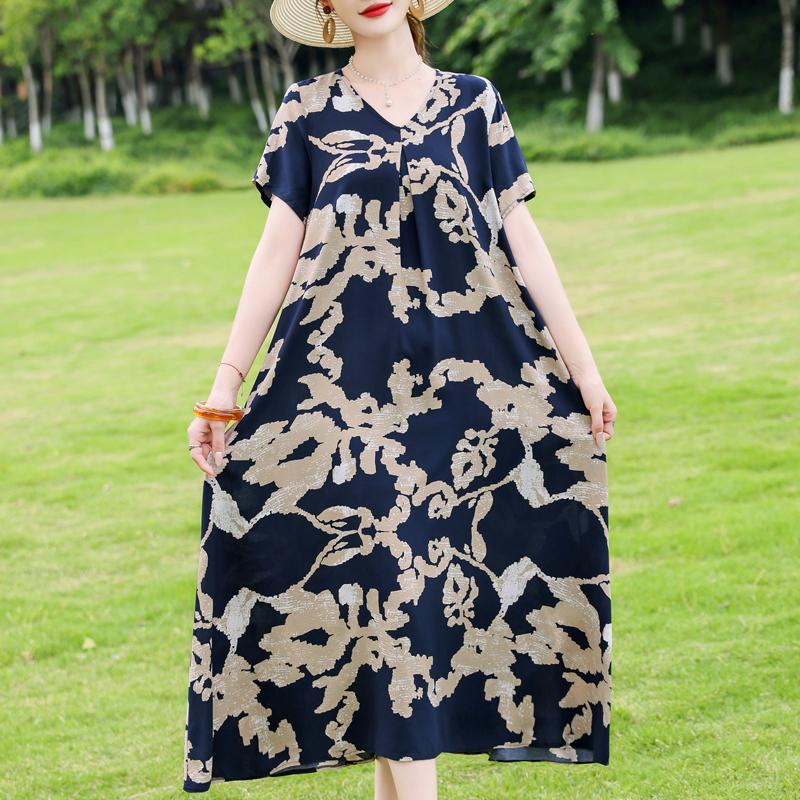 Elegant Women's Dresses Summer Vintage Clothes Plus Size Short Sleeve Casual Loose Long Dress