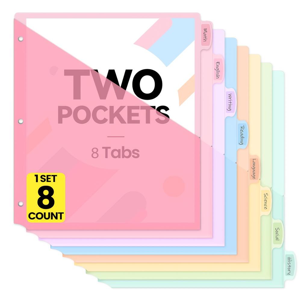 8 Count Dividers with One/Two Pockets 8 Tab Binder Dividers Colorful Tab Binder Dividers with Pockets for Easy for School