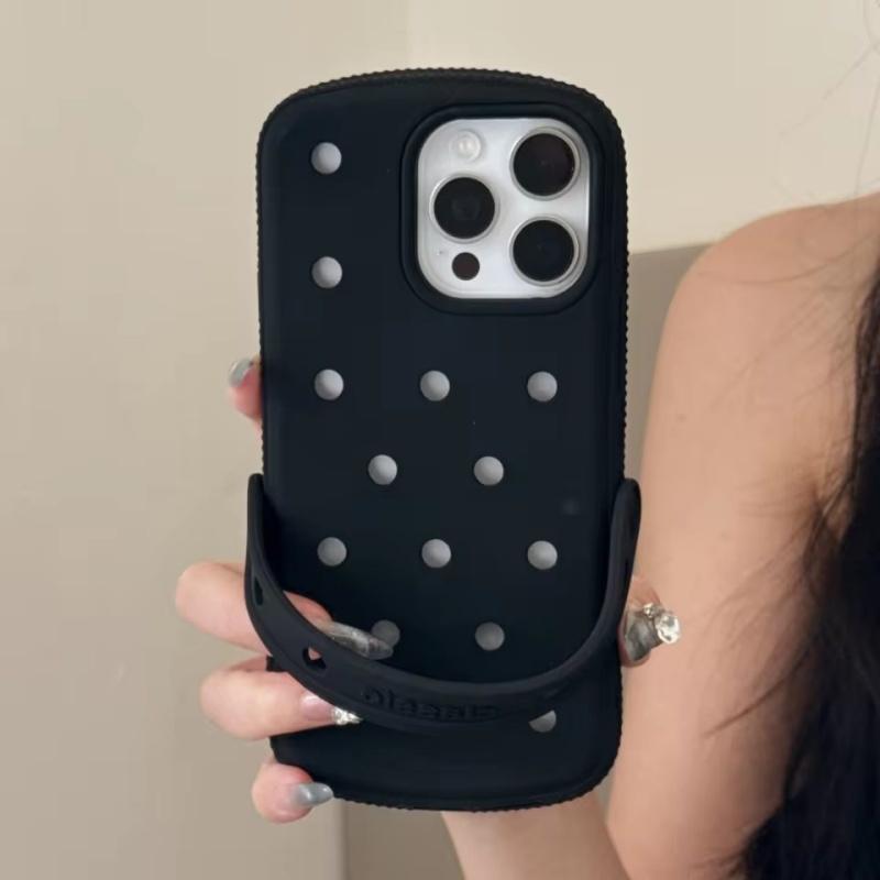 

Креативні домашні капці DIY для Crocs, Силіконовий чохол, Дихаючий, Ударостійкий, М яке покриття для iPhone 16 15 14 13 12 17 Pro Max Plus iPhone 15 Plus чорний