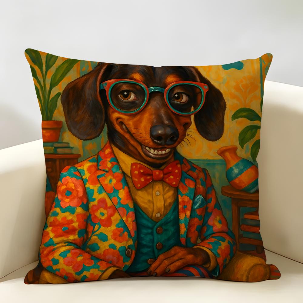 Funny Animal Friends Gift Design Cushion Cover Natural Linen Organic Fabric DoubleSided Printing Room Sofa Decor Pillow Case