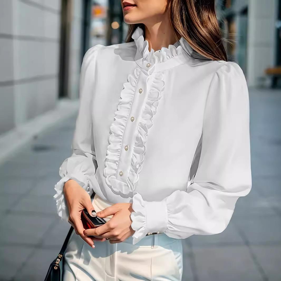 women s Ruffle Collar Plus Size Blouse Elegant Commuter Long Sleeve Shirt Casual Top XL
