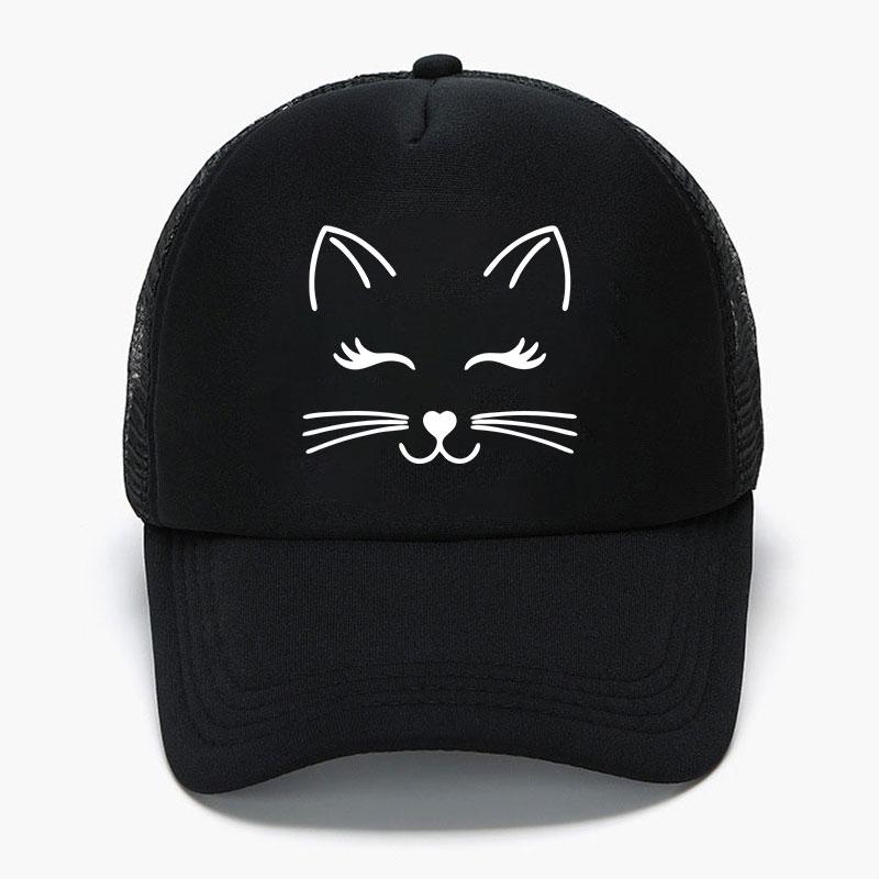 Cute Cat Face Foam Trucker Cap Kawaii Printed Summer Mesh Hat Unisex Casual Snapback Baseball Cap Outdoor Sun Protection Gorras