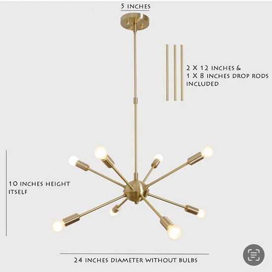 Mid‑Century Modern 8‑Light Brass Sputnik Chandelier – Ceiling Light Fixture