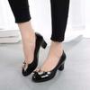 New work single shoes women's casual fashion round head soft leather Korean version medium and high heel leather shoes women's patent leather