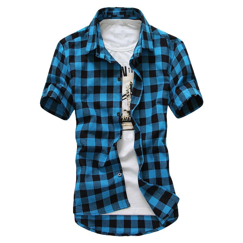 Checkered Shirt Summer Slim Fit Short Sleeved Shirt Men's Casual Base Shirt Men's Youth Shirt