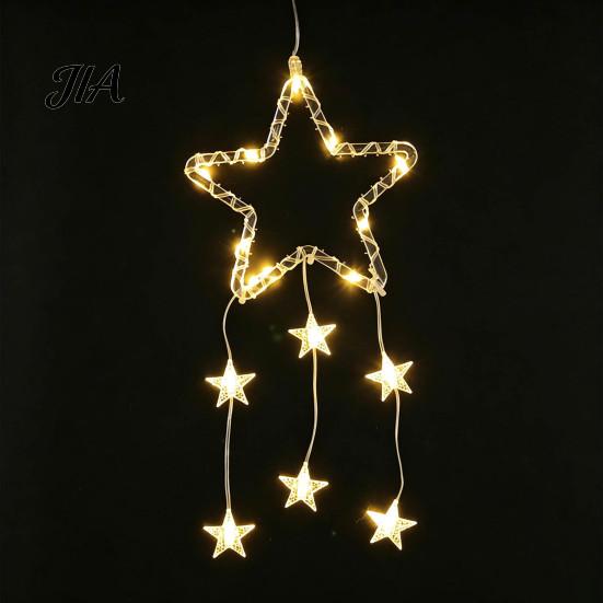 New Year Festive Atmosphere Light LED Christmas Window Star Decoration, Battery Operated Hanging Warm Indoor Outdoor Decorations Lighted Shaped