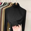 Elegant Threaded Turtleneck Base Shirt Women's Spring Vintage Underwear Thin Slim T-shirt Office Lady Heap Collar Casual Tops 2025 New