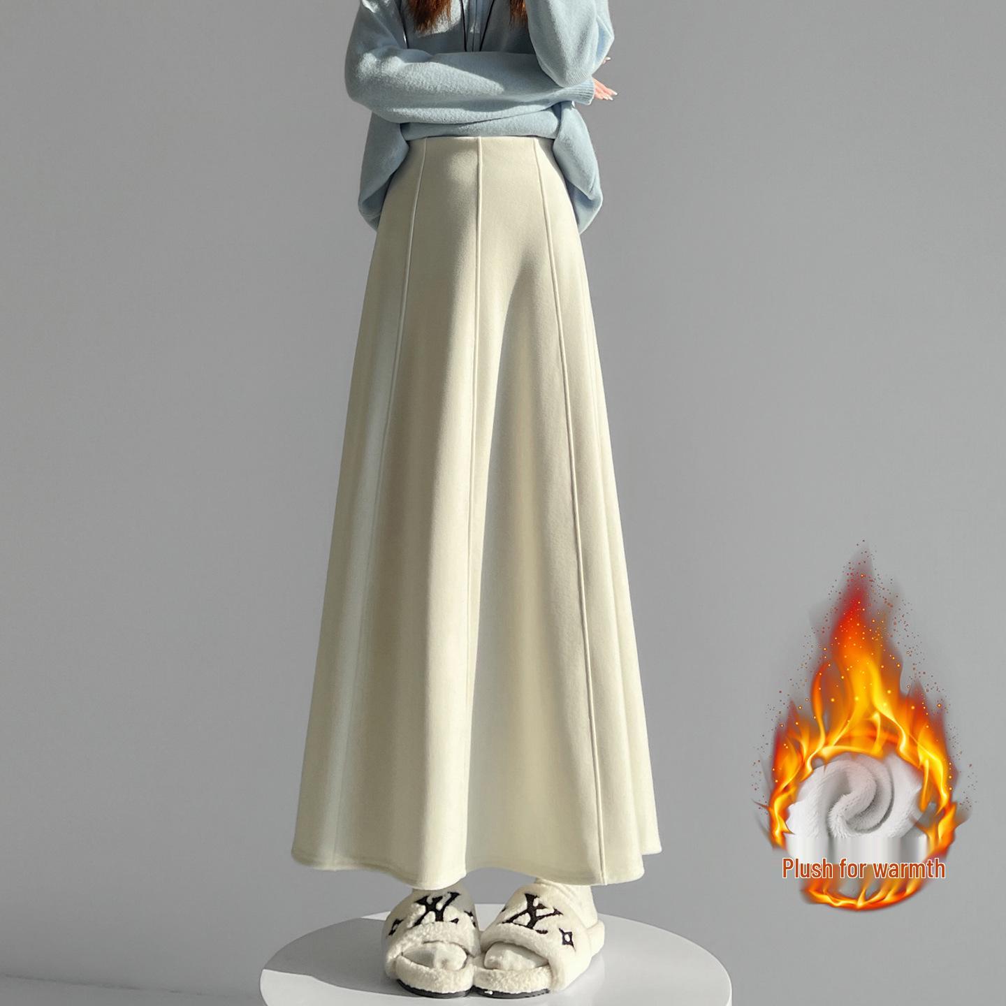 

Women s Cashmere Acetate A-Line Skirt - High Waist, Drape, Large Hem, Slimming, Autumn/Winter 2025. M бежевый