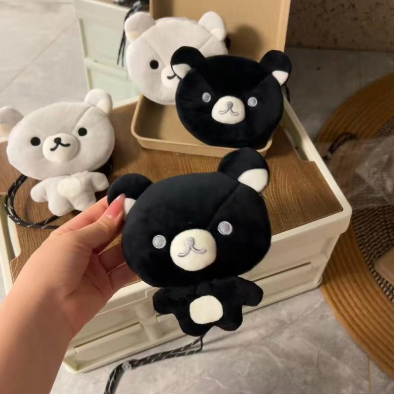 NEW Rilakkuma Plush Crossbody Bag Black White Two Tone Relax Bear Doll Coin Purse Keychain Soft Bag Kawaii Storage Handbag Decor