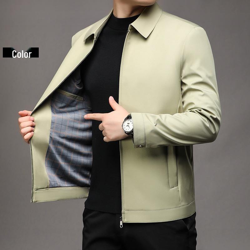 Brand Men s Simple Solid Color Lapel Jacket - Middle-Aged Father s Spring Autumn Casual Wear 190 (Recommended 170-190 jin)