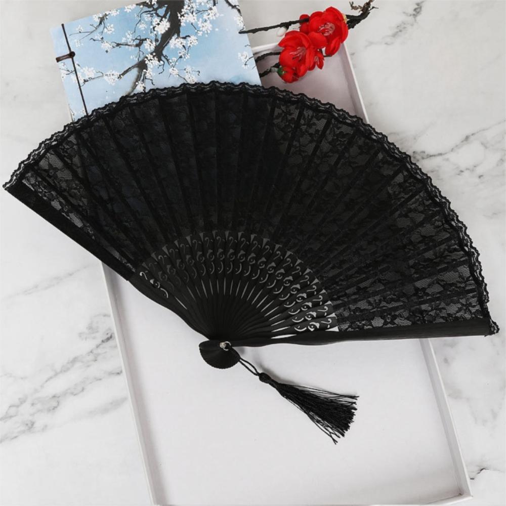 Diameter 40cm Chinese  Vintage Bamboo Fan Bamboo Frame Bamboo Silk Folding Fan  Dancing Party